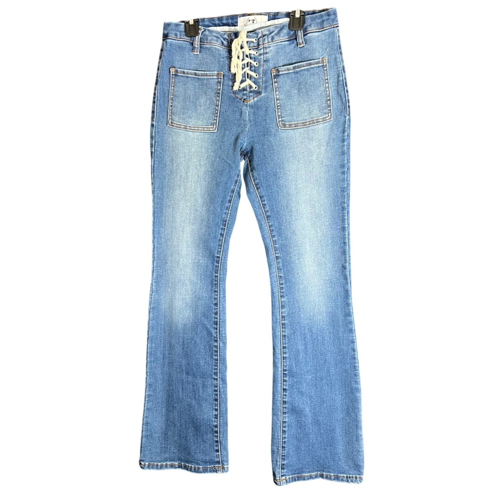Monkey Ride Womens Size 9/29 Jeans Lace Up Front Flare Leg High Rise Denim Blue - Picture 2 of 14